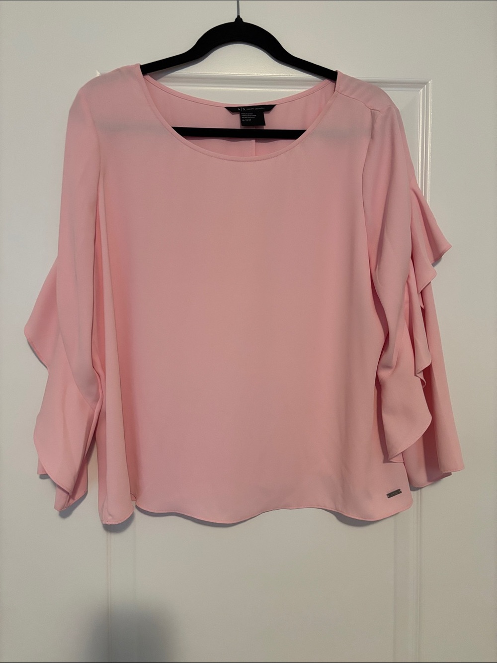 Armani Exchange Light Pink Ruffle Sleeve Blouse